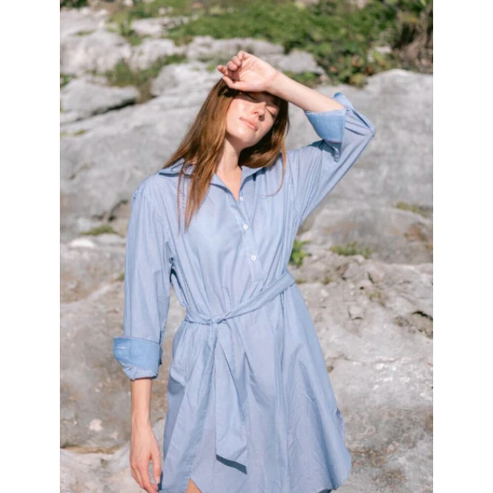 Womens Mersea Essential Tie Waist Shirt Dress in French Blue size S Quiet Luxury